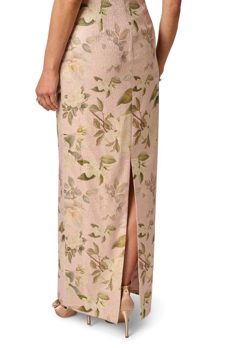 Beaded Jacquard Column Gown, Alternate, color, BLUSH MULTI