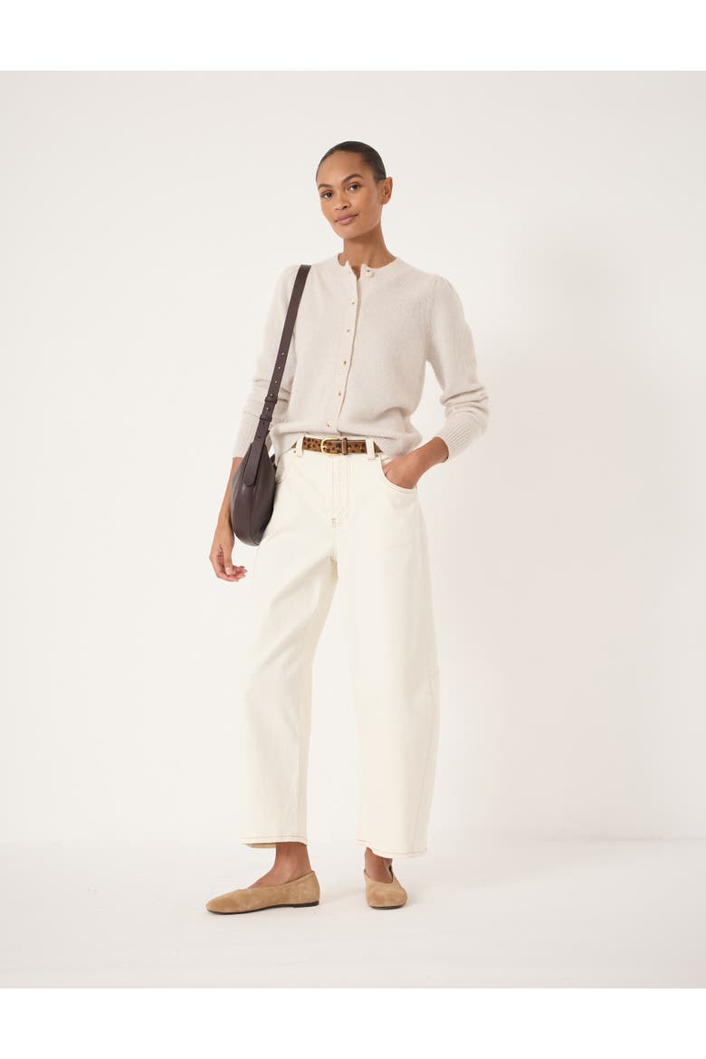 Wool Blend Gathered Shoulder Cardigan, Alternate, color, Stone White