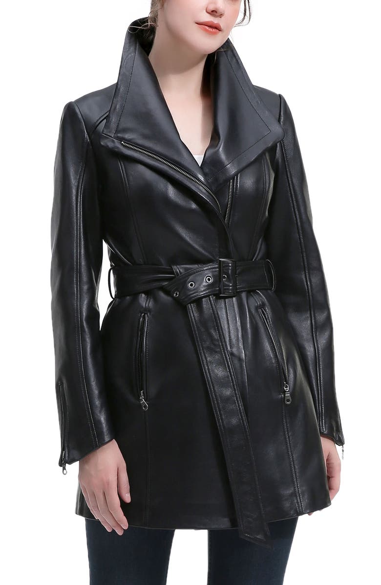 Kimi & Kai Ada Leather Trench Coat, Main, color, Black