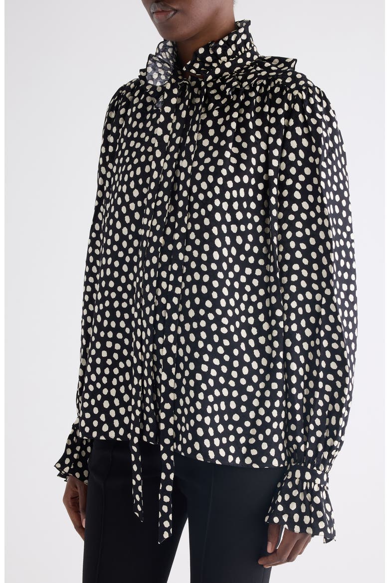 Polka Dot Jacquard Organic Silk Crêpe de Chine Shirt, Alternate, color, BEIGE - BLACK