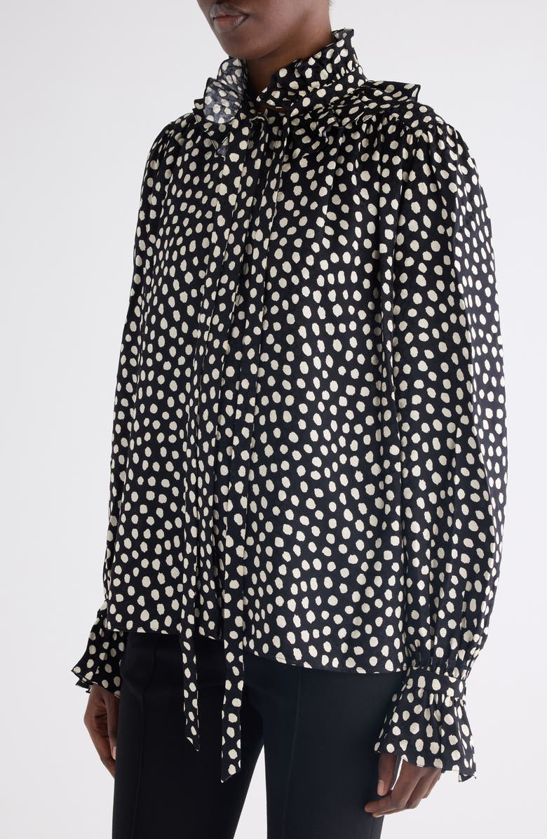 Chloé Polka Dot Jacquard Organic Silk Crêpe de Chine Shirt, Alternate, color, Beige - Black