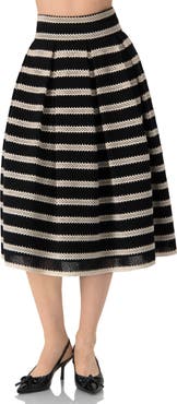IVONNE Striped Textured Midi Skirt