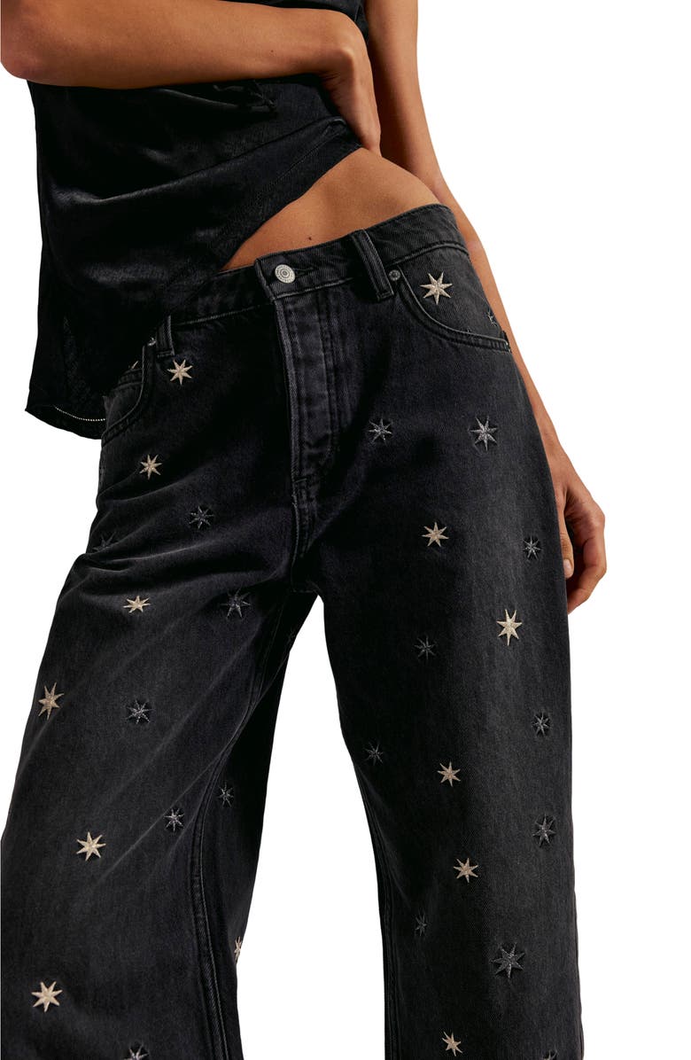 Free People Deep Trance Embroidered Barrel Leg Jeans, Alternate, color, Starry Night