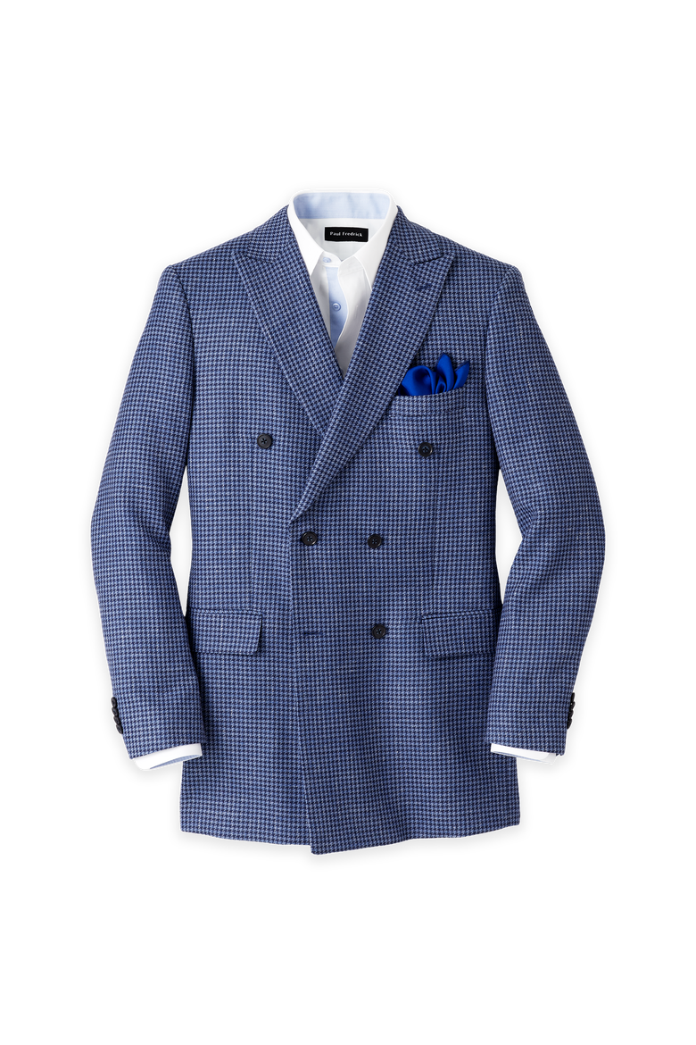 Wool Blend Houndstooth Double Breasted Peak Lapel Sport Coat, Main, color, Blue Houndstooth