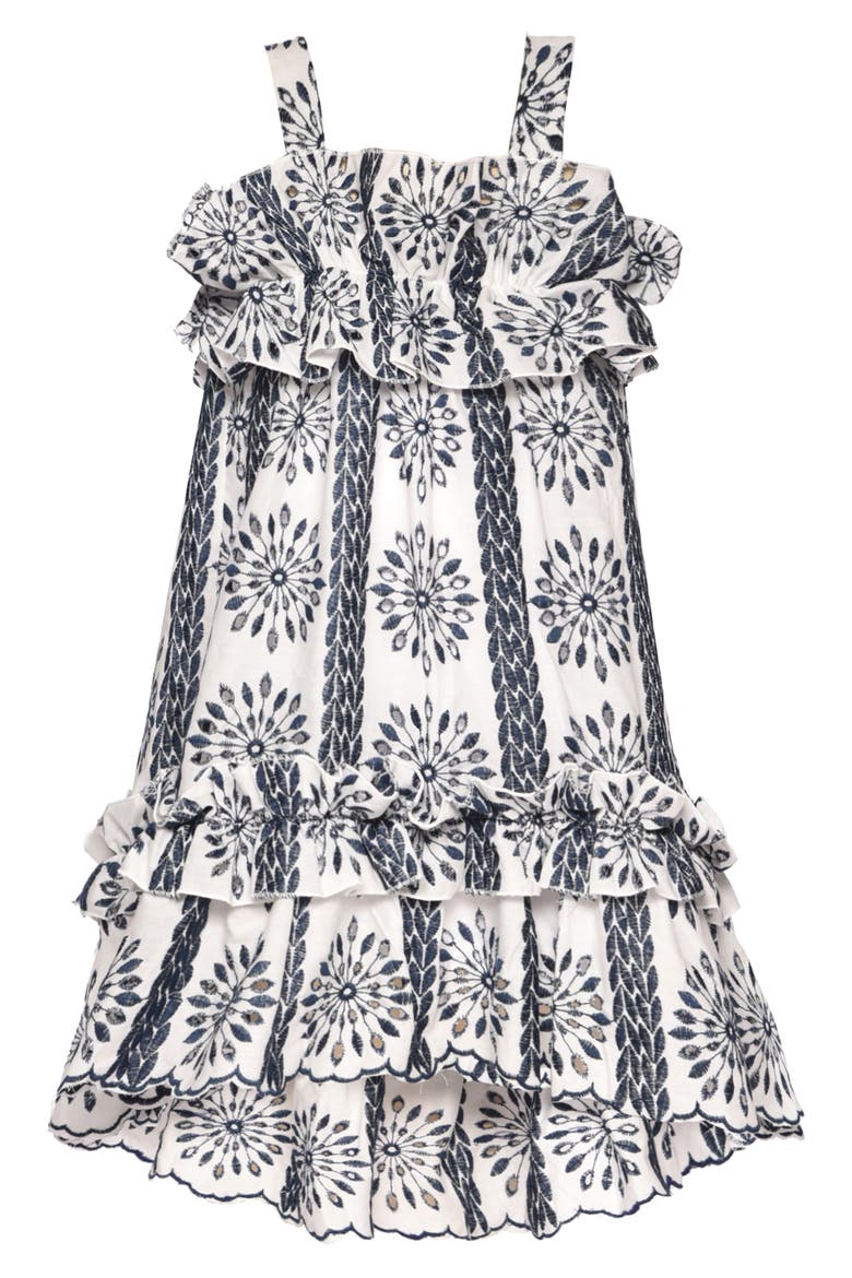 Kids' Eyelet Empire Dress, Main, color, WHITE MULTI