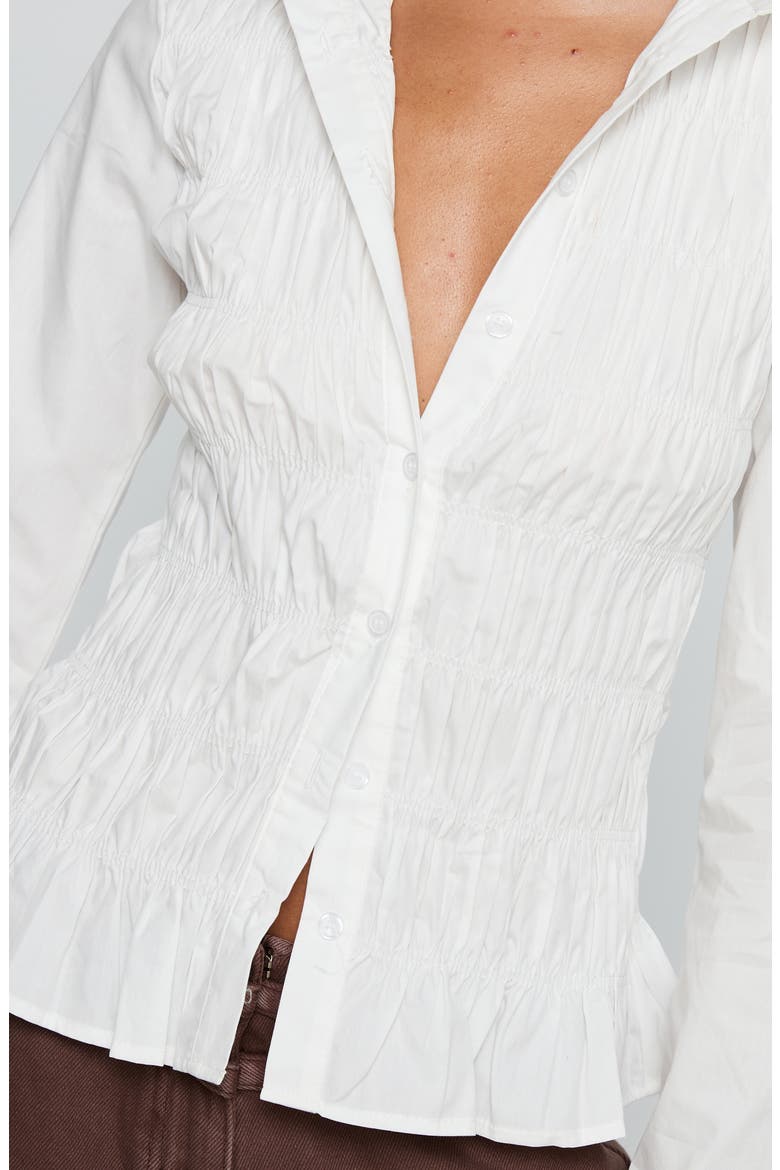 Cultivate Shirred Cotton Button-Up Shirt, Alternate, color, WHITE