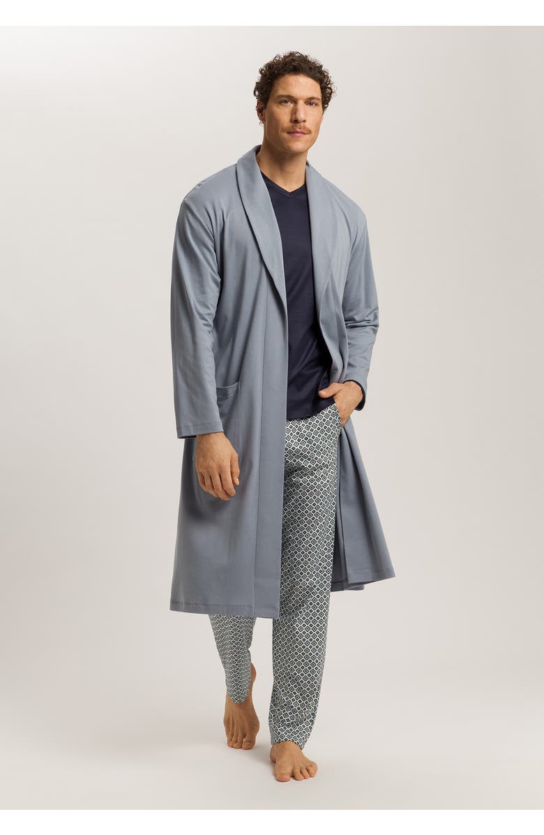 Hanro Night And Day Shawl Collar Cotton Robe 120cm, Alternate, color, Cliff Grey