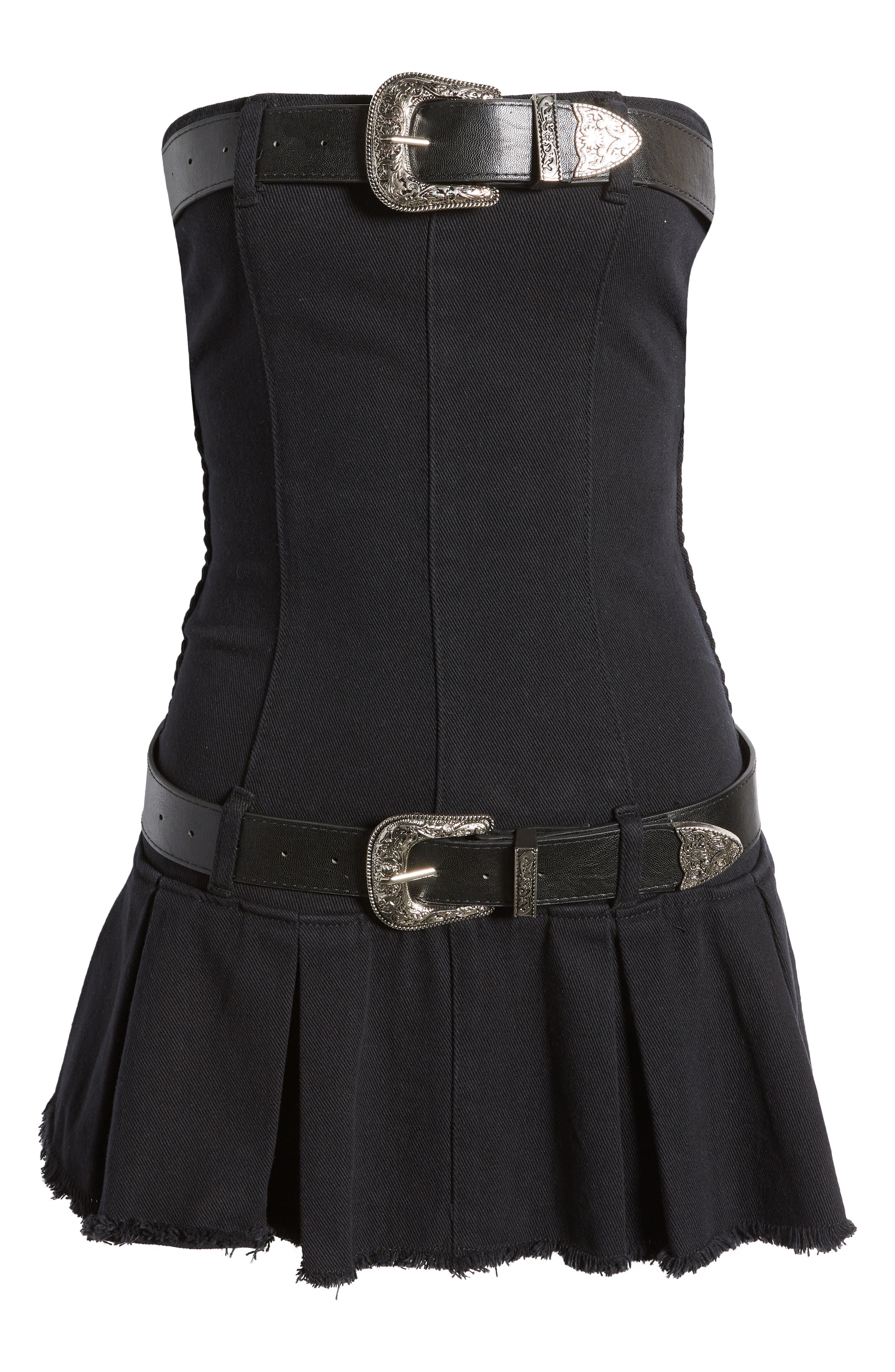 strapless denim dress with belt " Belle " Strapless Denim Dress ( Medium Blue )