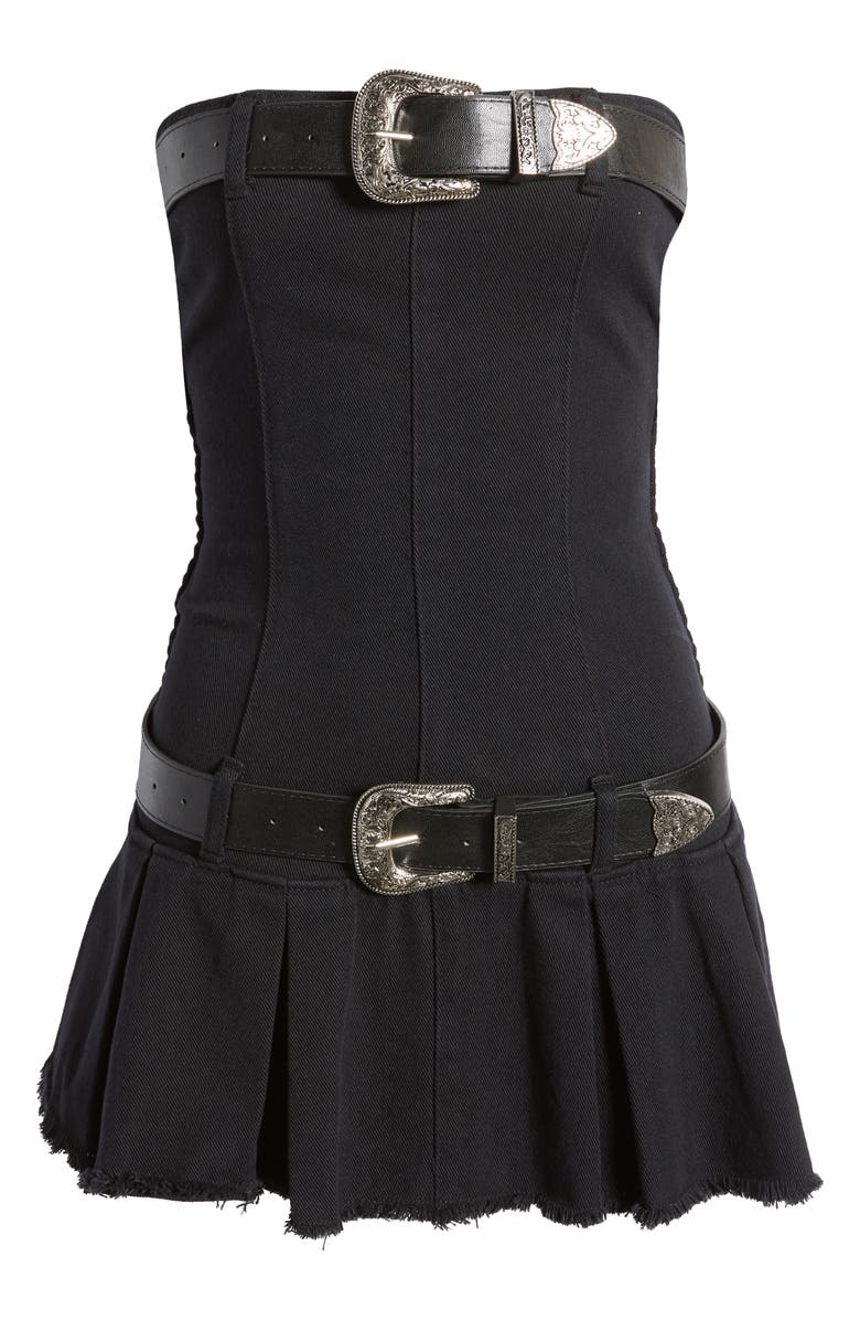 EDIKTED Double Belt Strapless Denim Dress, Alternate, color, Black-Washed