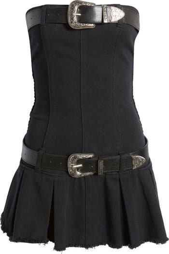Double Belt Strapless Denim Dress