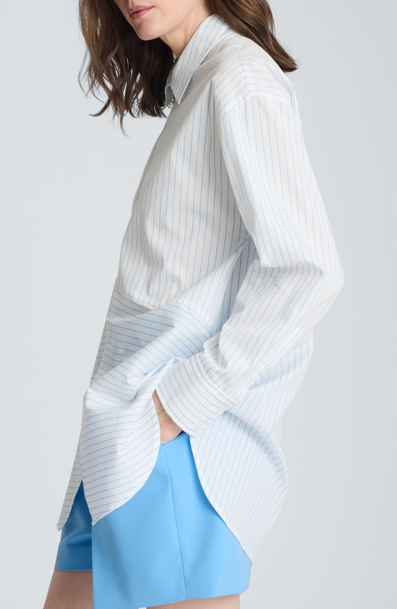 Kenneth Cole Oversize Half Zip Split Front Cotton Blend Top, Alternate, color, Pure White / Lake Blue