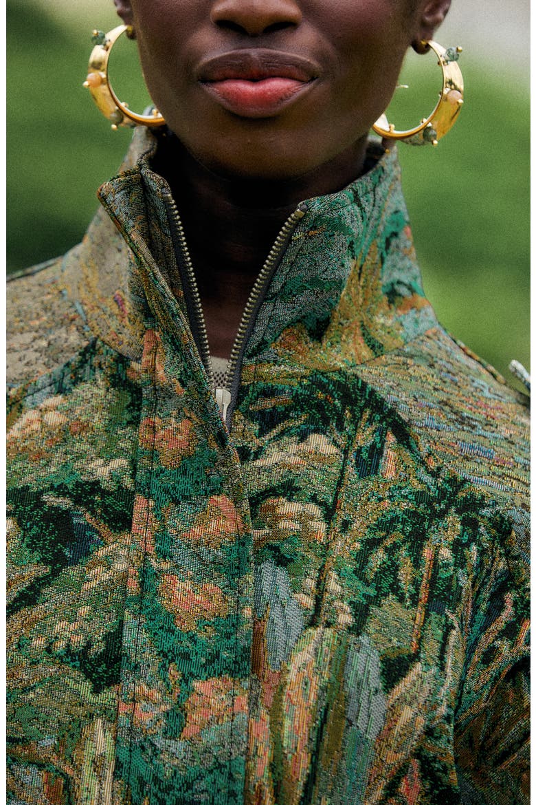 Petricor Jacquard Short Jacket, Alternate, color, GREEN