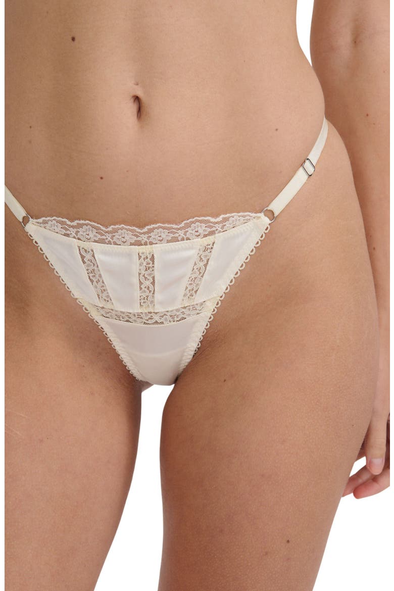 Lana Lace Trim Satin Thong, Alternate, color, BUTTERCREAM