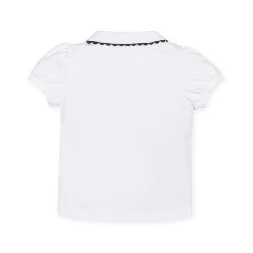 Hope & Henry Girls' Organic Puff Sleeve Polo, Kids In White With Navy