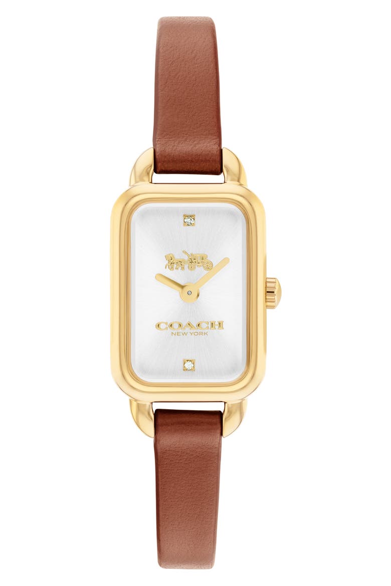 Ludlow Rectangular Leather Strap Watch, 17mm x 24mm, Main, color, SILVER