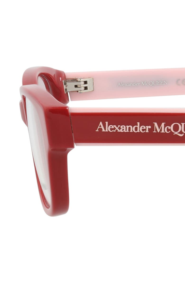McQueen 56mm Rectangular Optical Glasses, Alternate, color, Red Red Transparent