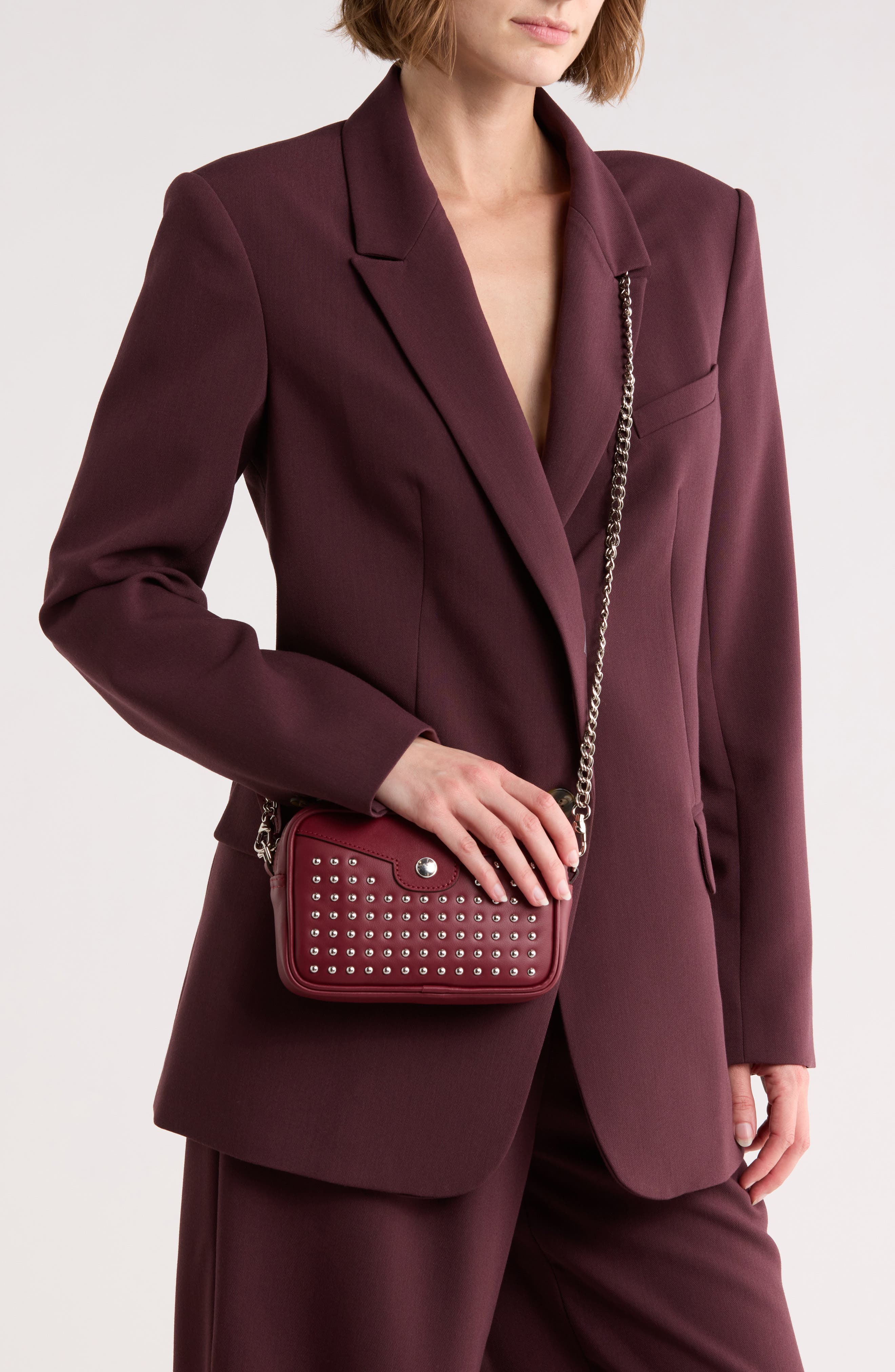 Longchamp Mademoiselle Studded Small Crossbody Belt Bag, Alternate, color, Burgundy