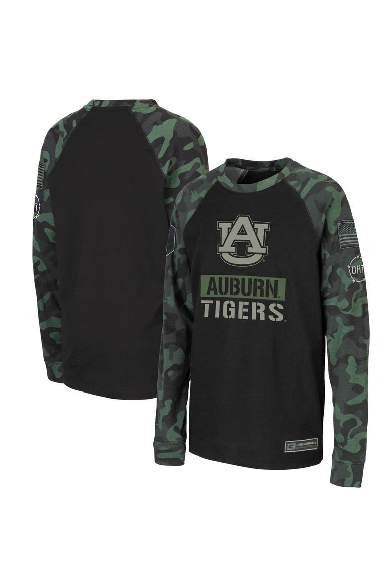 Youth Colosseum Black/Camo Auburn Tigers OHT Military Appreciation Raglan Long Sleeve T-Shirt, Main, color, Black