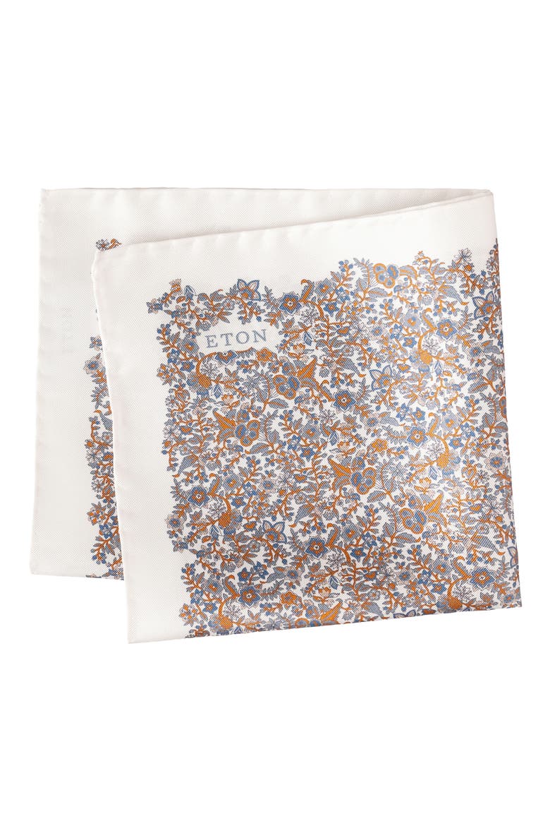 Floral Silk Twill Pocket Square, Main, color, MEDIUM ORANGE