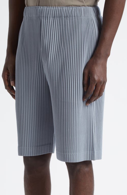 Issey Miyake Ns Gray Blue Pleats Regular-fit Knitted Shorts In Gray Blue