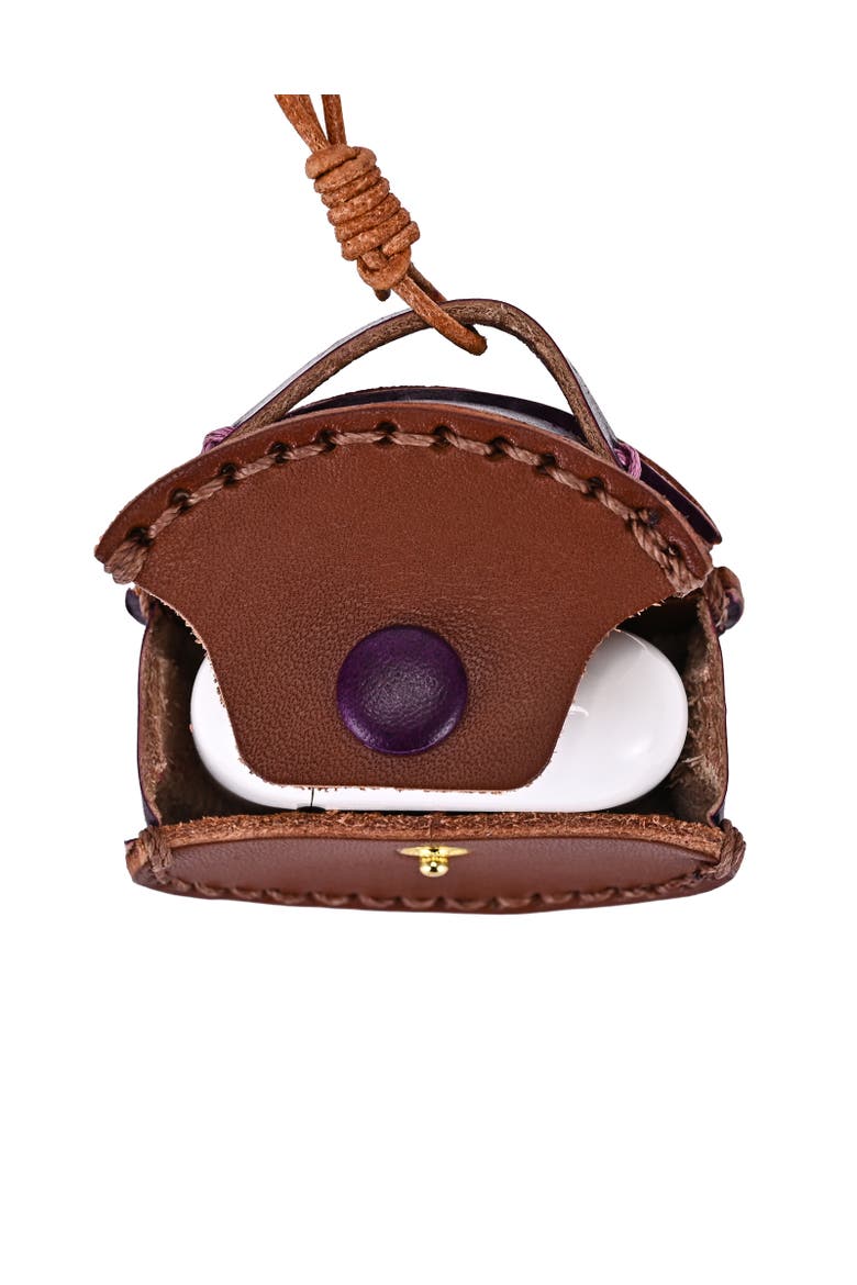 Oval Genuine Leather Two Tone Mini Charm, Alternate, color, Brown