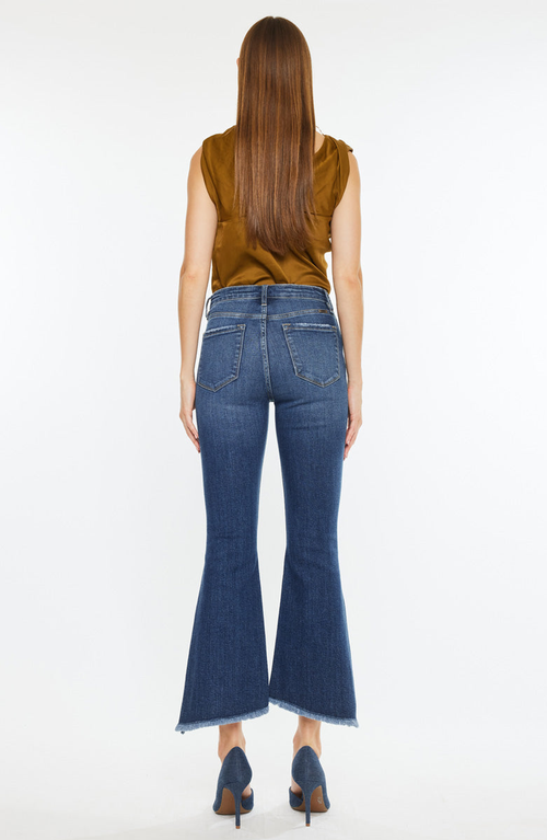 Kancan Reba High Rise Cropped Flare Jeans In Blue