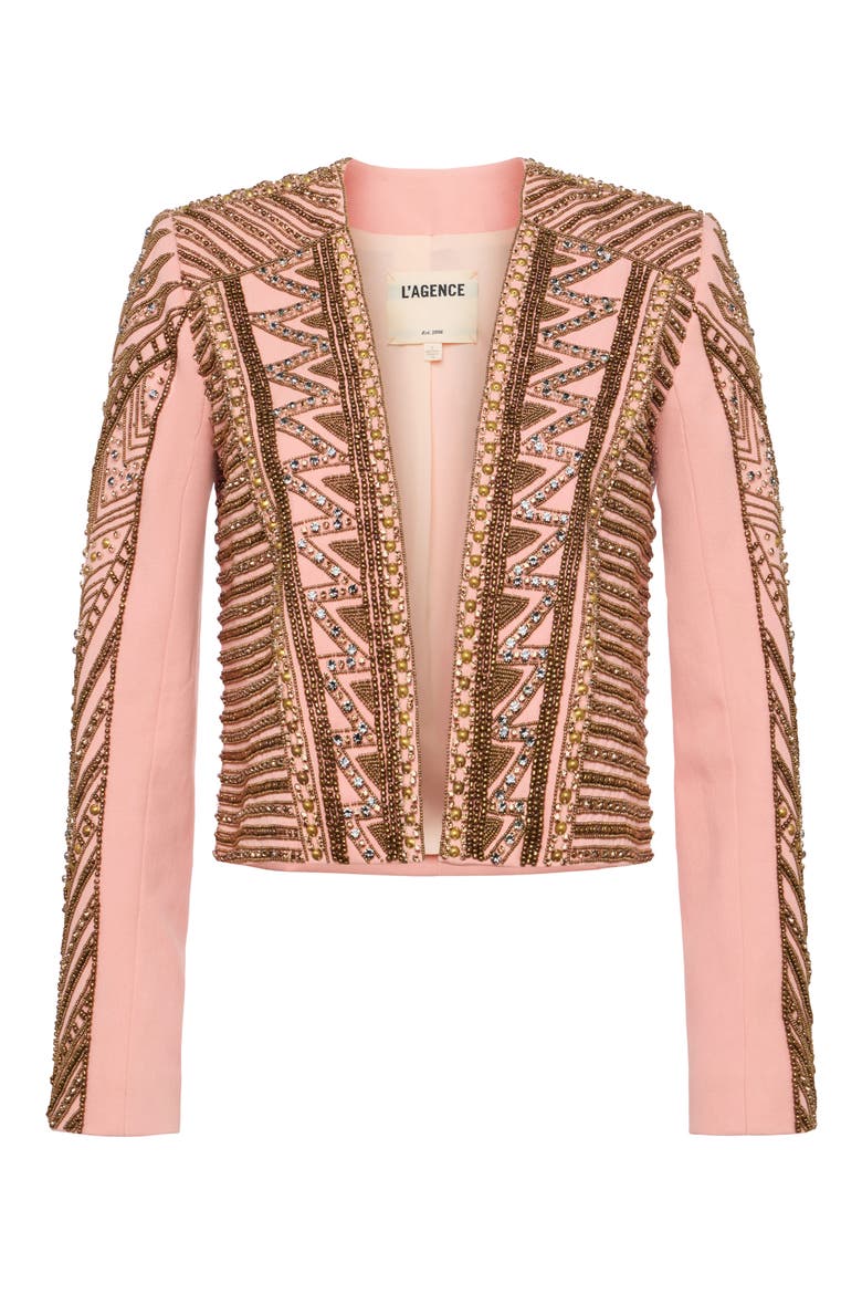 Deco Beaded Crop Jacket, Alternate, color, PALE CORAL