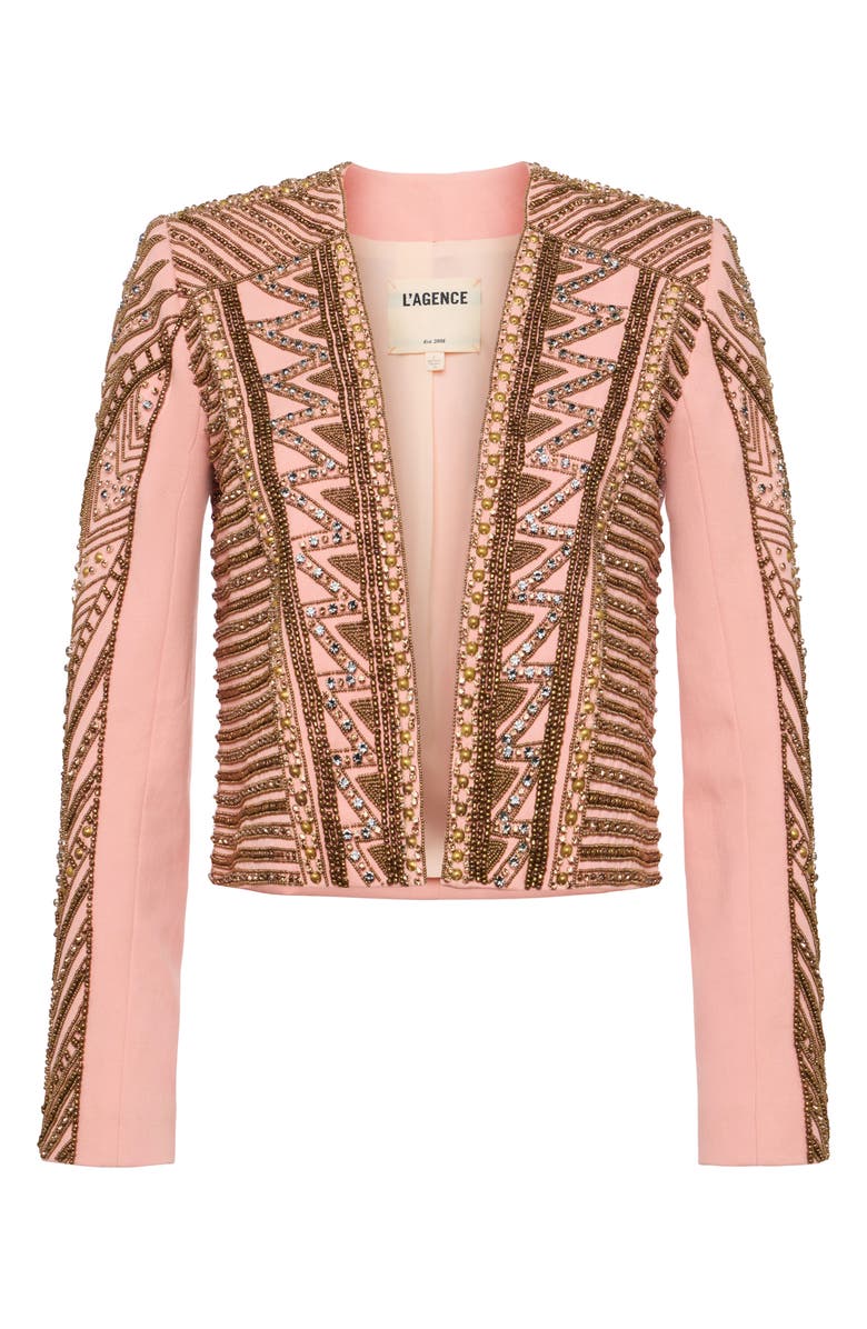 L'AGENCE Deco Beaded Crop Jacket, Alternate, color, Pale Coral