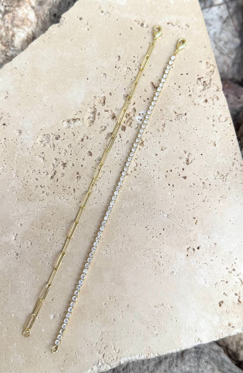 Adornia 14K Gold Plated Paper Clip Chain & Crystal Tennis Bracelet Set, Alternate, color, Gold