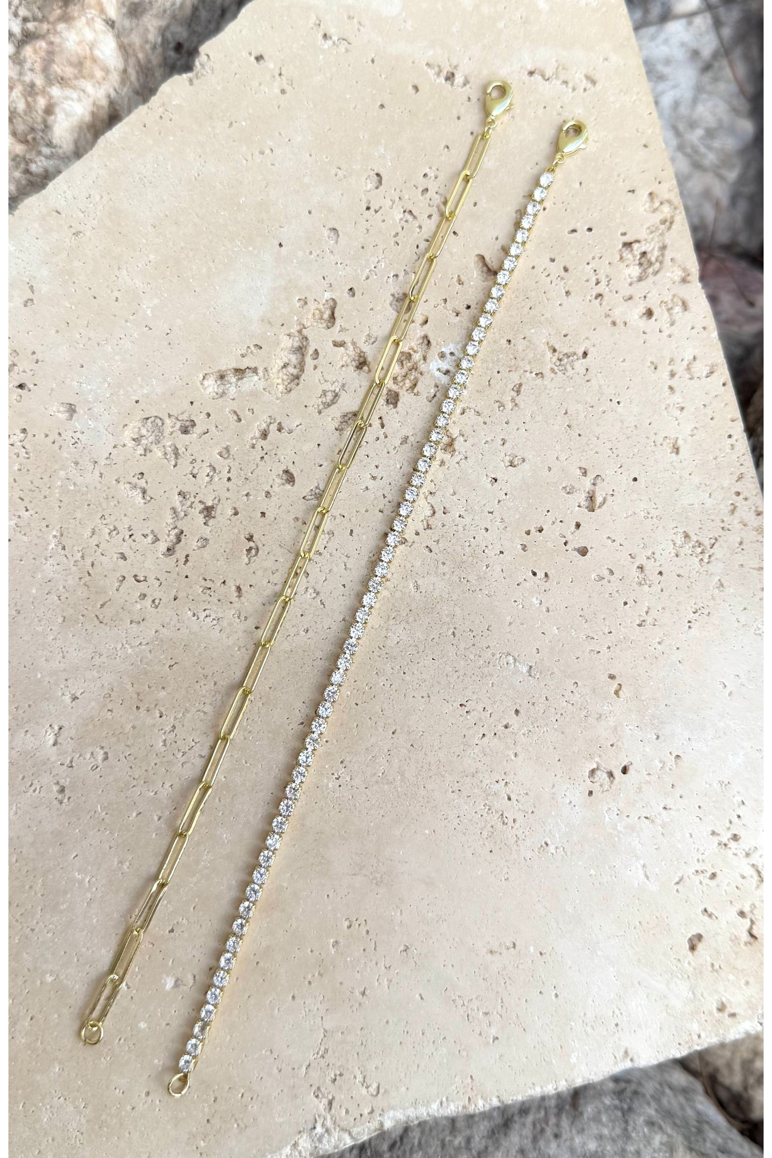 Paper Chain Coding Adornia 14K Gold Plated Paper Clip Chain & Crystal Tennis Bracelet Set ...