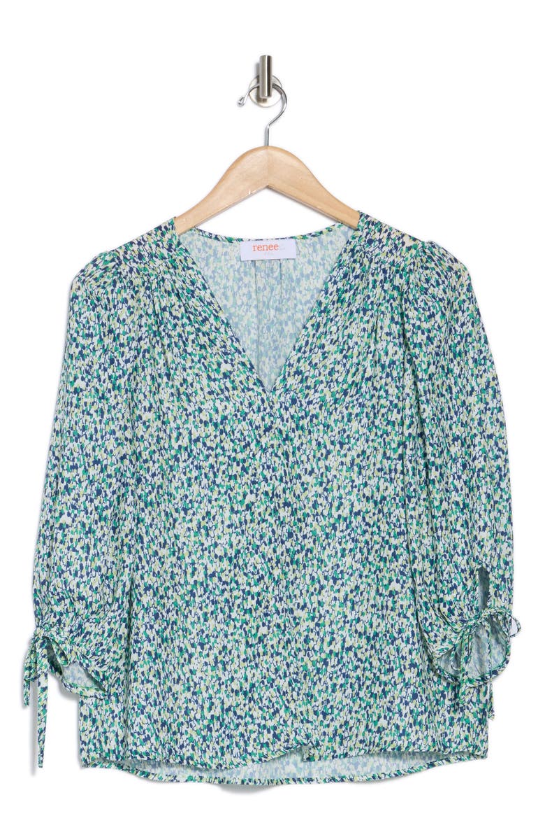 Renee C V-Neck Tie Cuff Top, Alternate, color, Blue