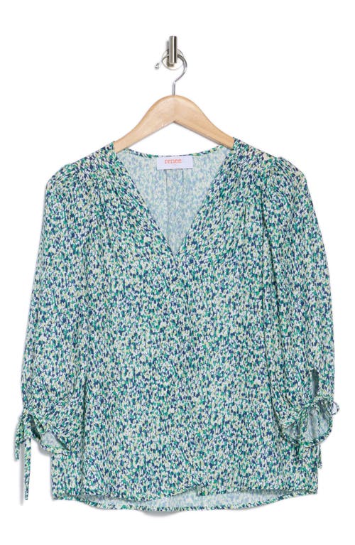 Renee C V-neck Tie Cuff Top In Blue
