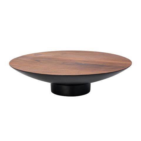 Round Acacia Wood Pedestal with Metal Base