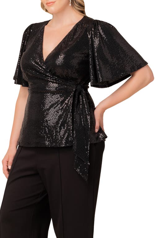 Kiyonna Shimmerying Sequin Wrap Top In Black