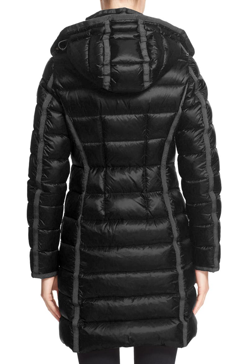 'Hermine' Grosgrain Trim Water Resistant Down Coat, Alternate, color, BLACK