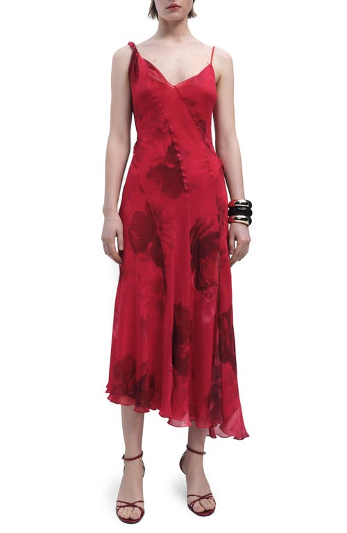 Mango Amapola Floral Asymmetric Midi Dress In Bright Red