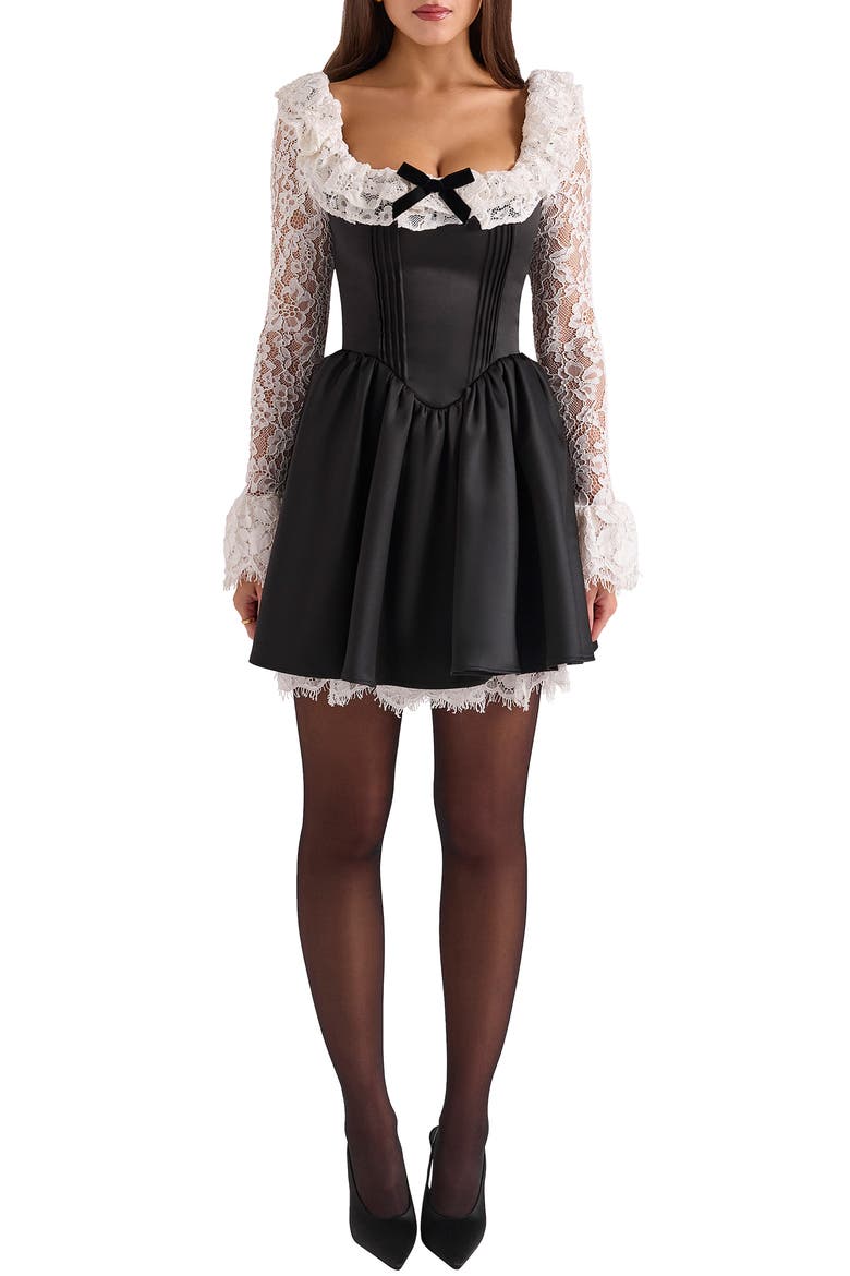 Long Sleeve Minidress, Main, color, IVORY BLACK