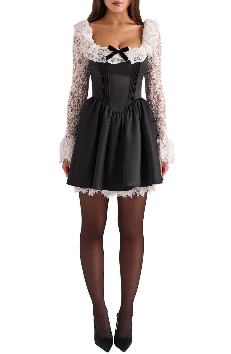 HOUSE OF CB Long Sleeve Minidress, Main, color, Ivory Black