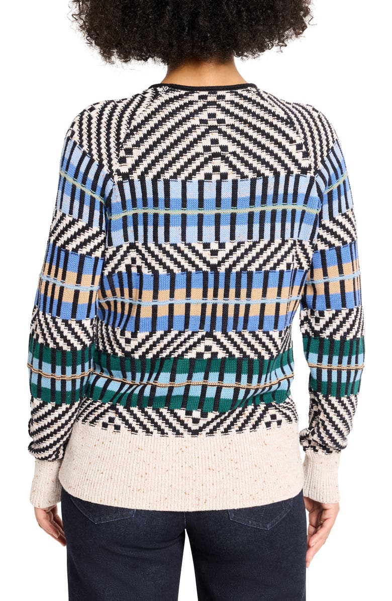 NIC+ZOE Graphic Stripe Cotton Blend Sweater, Alternate, color, Blue Multi