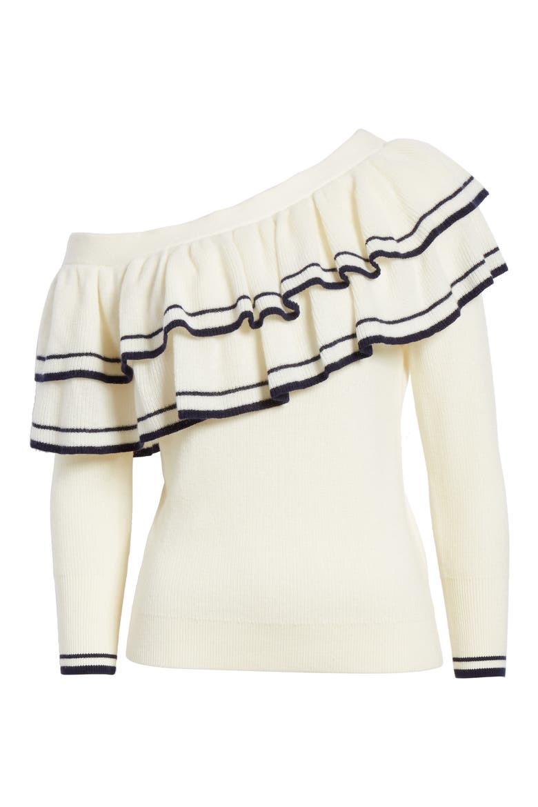 Ruffle One-Shoulder Wool Blend Sweater, Alternate, color, OFF WHITE MULTI