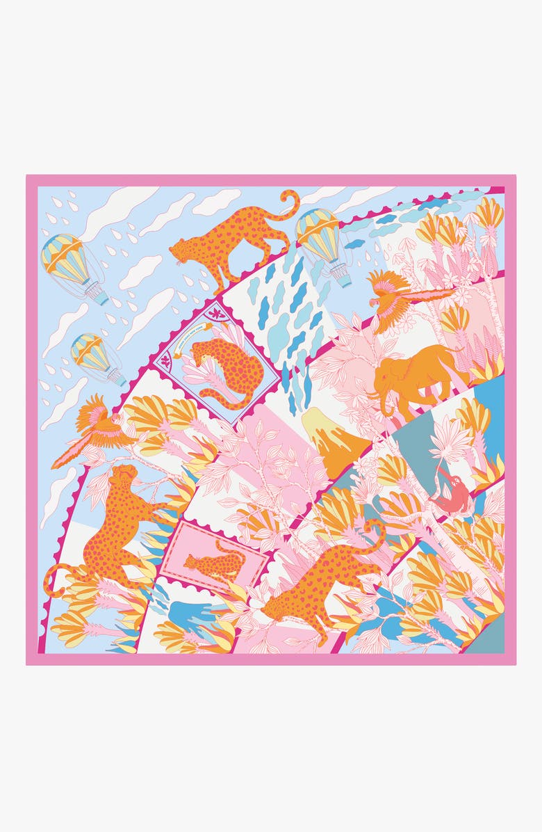 Jessie Zhao New York Double Sided Silk Scarf Of Around The World, Alternate, color, Pink