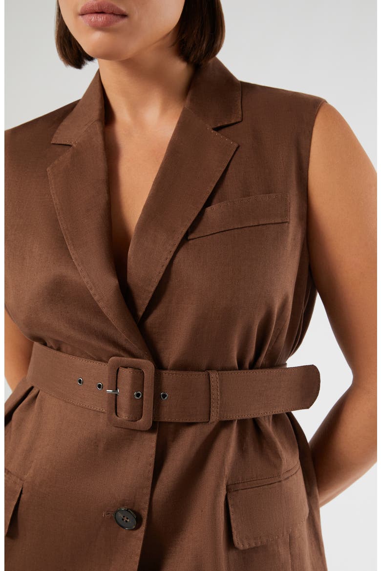 Orli Belted Linen Vest, Alternate, color, COCOA