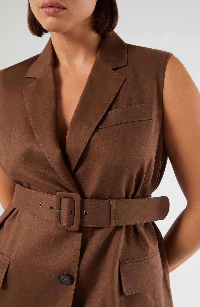 Marina Rinaldi Orli Belted Linen Vest, Alternate, color, Cocoa