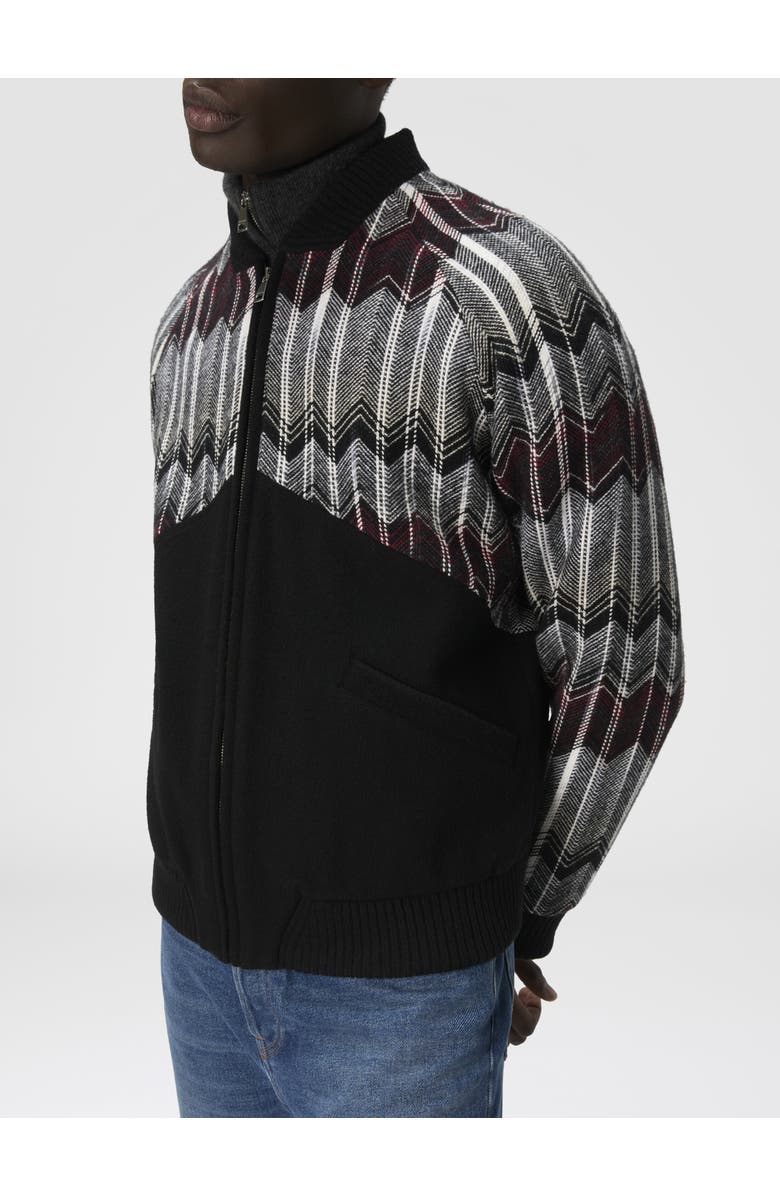 Missoni Bomber With Zigzag Insert In Wool Blend, Alternate, color, Beige & Burgundy