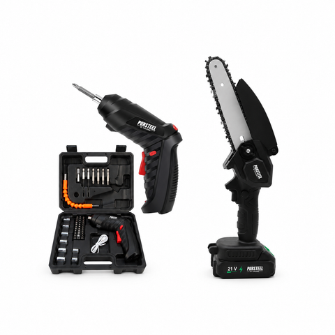 Electric Screwdriver 47-Piece Set & 6-Inch Cordless Mini Chainsaw