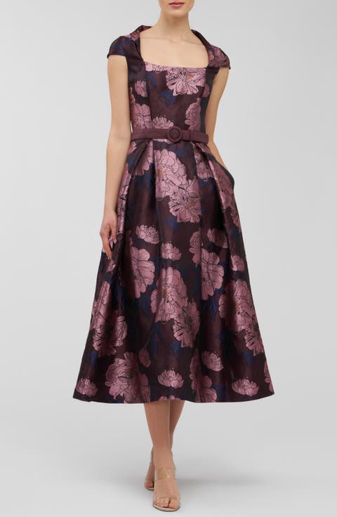 Kinsley Metallic Floral Jacquard Cocktail Dress