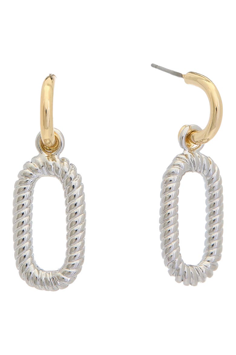Two-Tone Link Drop Huggie Hoop Earrings, Main, color, TWO TONE