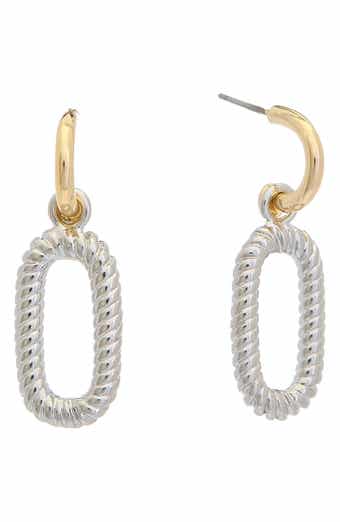 Juvell Two-Tone Link Drop Huggie Hoop Earrings