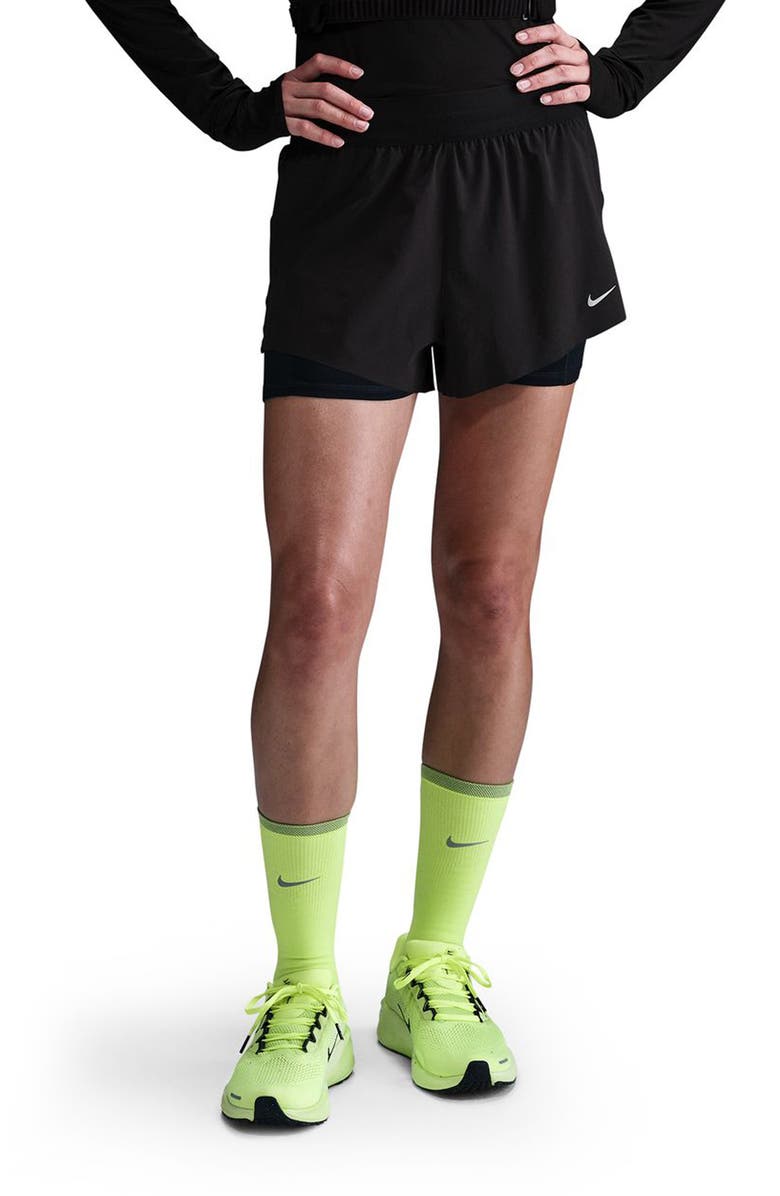 Nike Swift Dri-FIT Mid-Rise 2-in-1 Running Shorts, Main, color, Black/ Reflective Silver