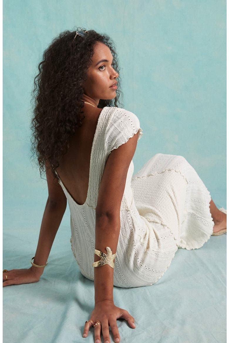 Embroidered Scoop Back Midi Dress, Alternate, color, IVORY